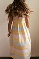 Ella Kleid in beige / hellblau / hellgelb und rosa gestreift für Kinder