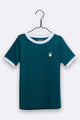 Balthasar T-shirt in petrol farben mit weiss abgesetztem Rip Bündchen und Limoglas Stickerei für Kinder