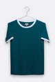 Balthasar T-shirt in petrol farben mit weissem Rip Bündchen für Frauen