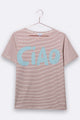 Balthasar t-shirt in braun/weiss gestreift mit CIAO Print für Frauen