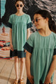Romy Kleid in Smaragd grünem und navy Tencel für Kinder